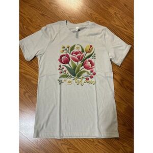 Bella Canvas Bloom‎ Floral Graphic T-Shirt Womens Medium Casual Top, New